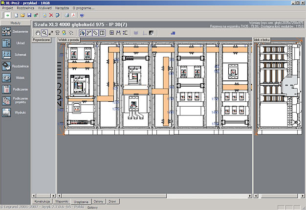 Przykładowy widok ekranu w programie Legrand - XL-PRO2 v2.7.06