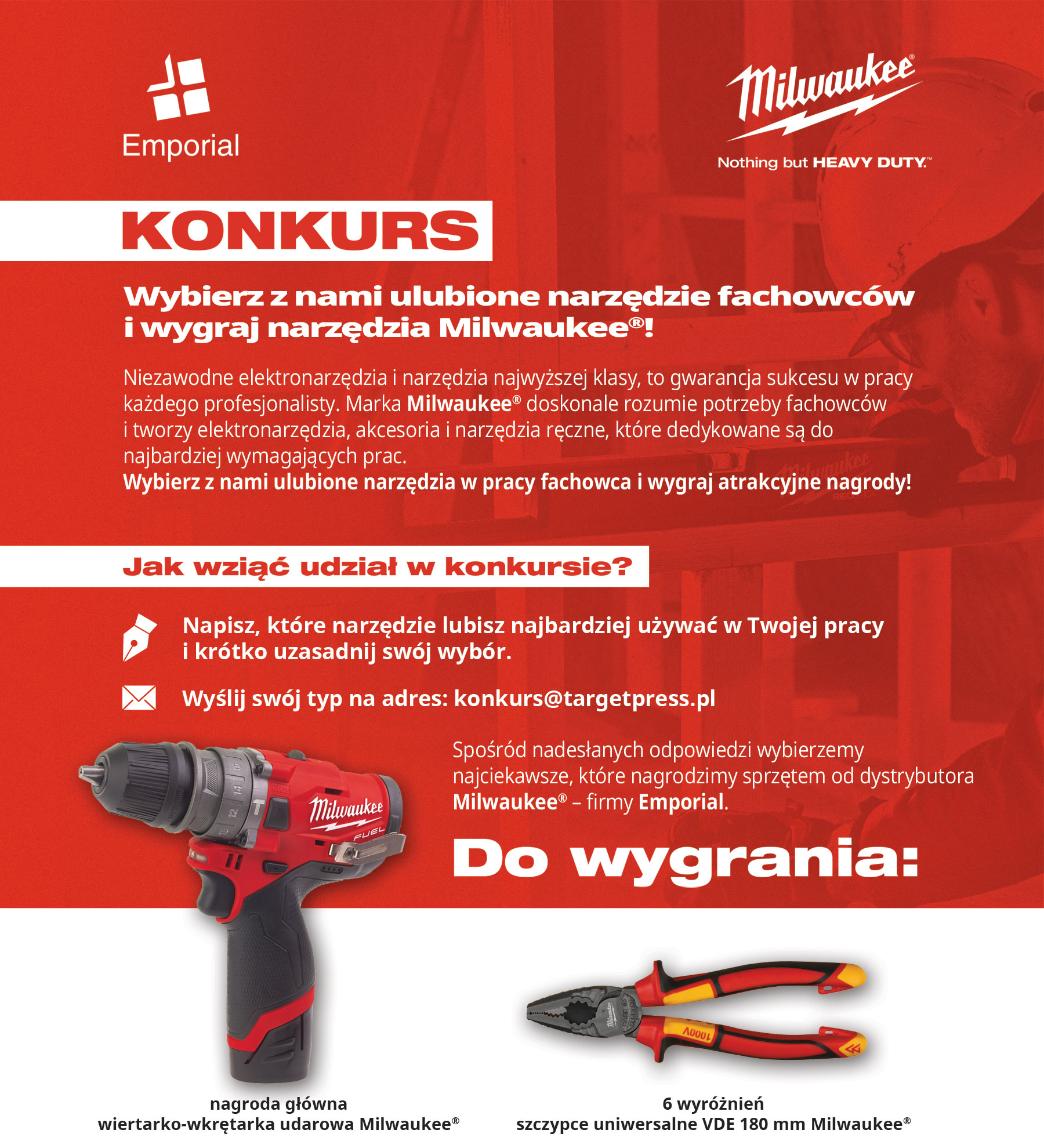 KONKURS z nagrodami od dystrybutora Milwaukee<sup>®</sup> – firmy Emporial