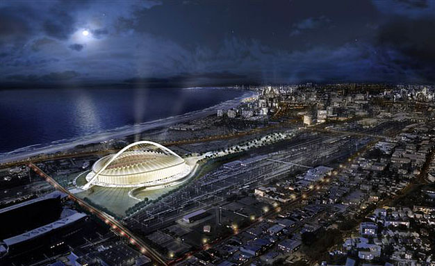 Na instalację świetlnego łuku stadionu w Durbanie składa się ponad 12.000 LEDowych źródeł światła Golden Dragon Plus marki OSRAM –grafika OSRAM
