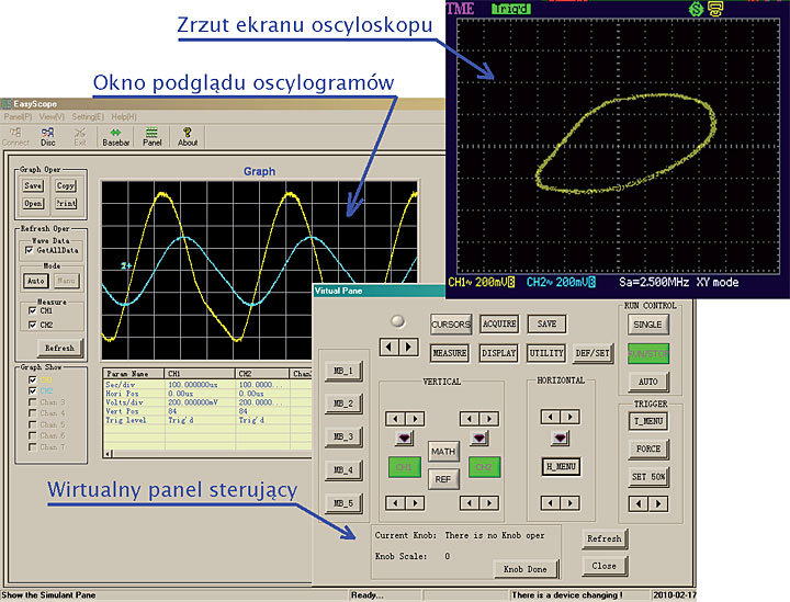 Rys. 4. Okno programu Easy Scope z wirtualnym panelem sterującym