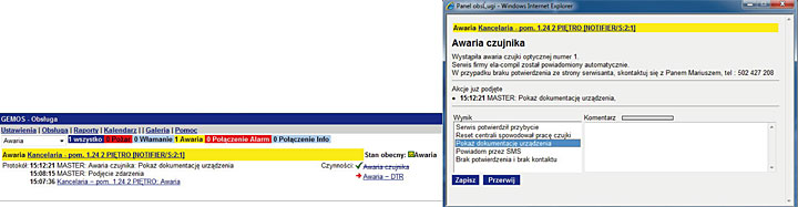 Fot. 2. Informacja tekstowa o zdarzeniu prezentowana na stosie alarmowym
