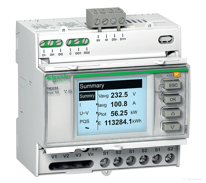 Fot. 1. Nowa seria mierników mocy PowerLogic PM3200 - duży podświetlany wyświetlaczmiernika PM3200 zapewnia łatwy odczyt
